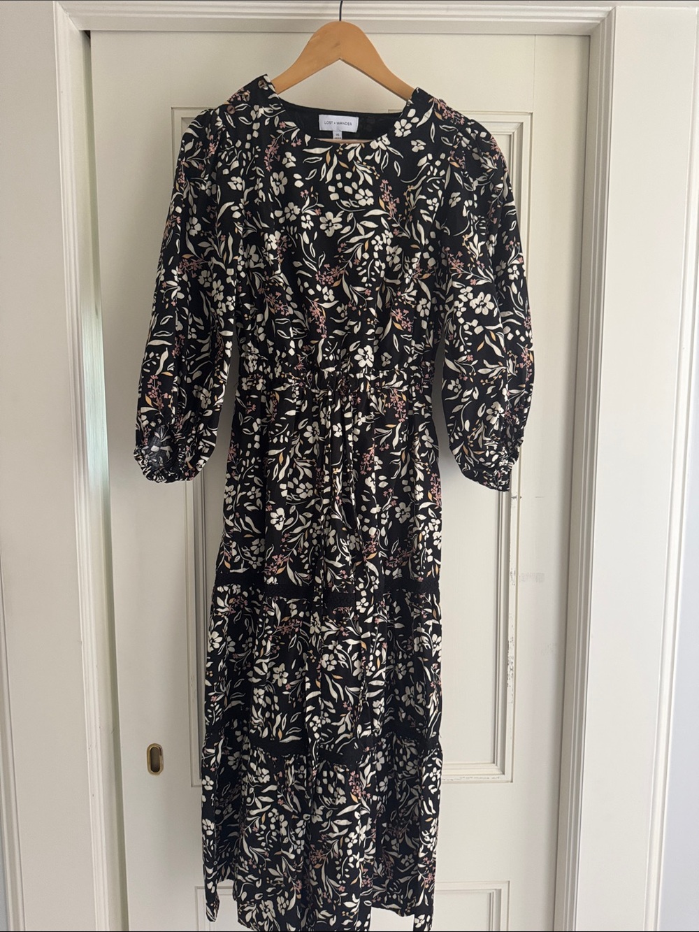 Lost + Wander Black Floral Maxi Dress with Cream & Blush Accents